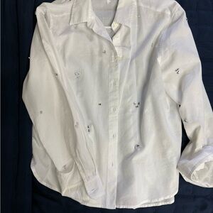 LOFT White Womens Casual Button Down Shirt with a little sparkle.